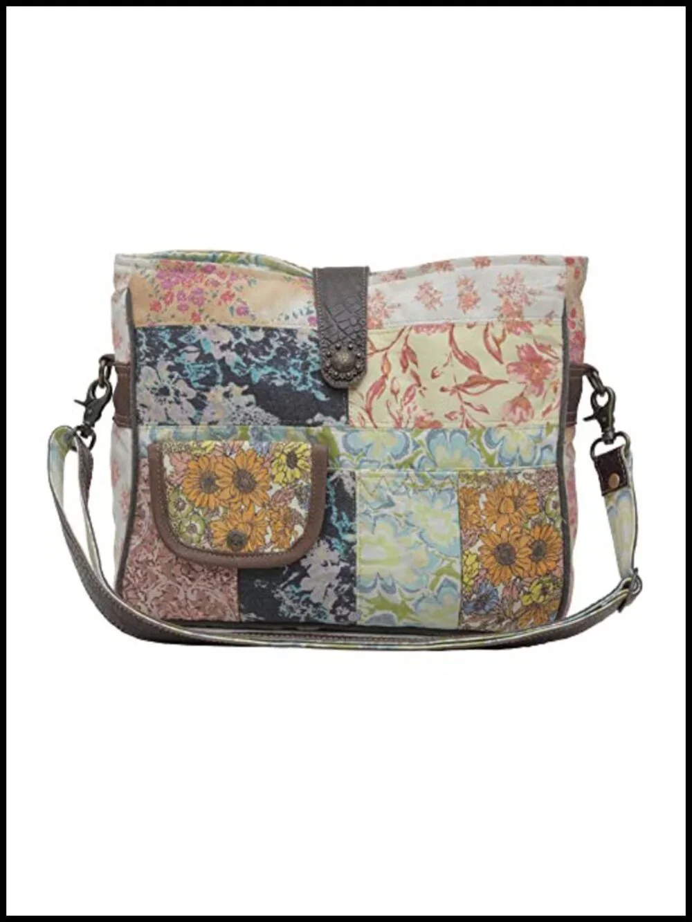 Upcycled Canvas Crossbody Bag with Leather Shoulder Strap